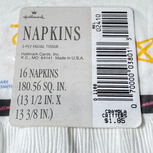 1988 Crayola Critters Dog Napkins By Hallmark 16 Count 13.5 In X 13.375 In - Picture 6 of 8